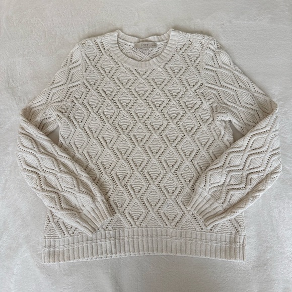 LOFT Cream Diamond Knit Sweater Petite - Picture 4 of 8